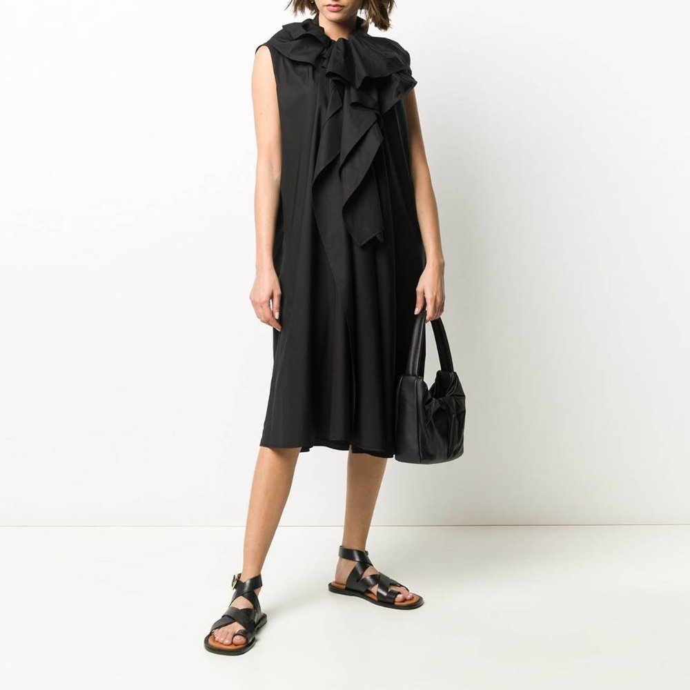Lemaire ruffle front black poplin dress, size 34 (fits size 6/8US)